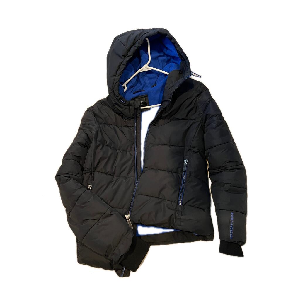 Superdry Black Hooded Puffer Jacket Mens Medium